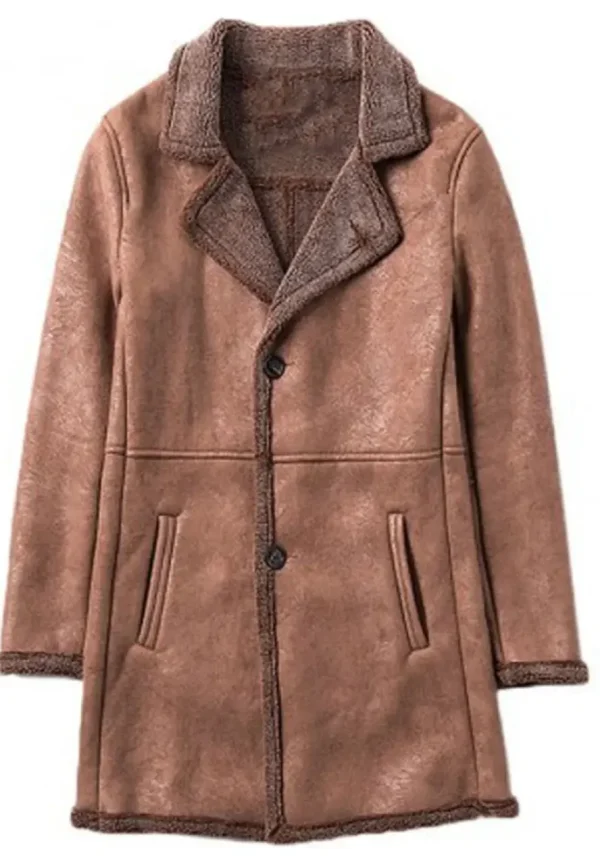 Men's Single Breasted Mid Length Shearling Brown Trench Coat